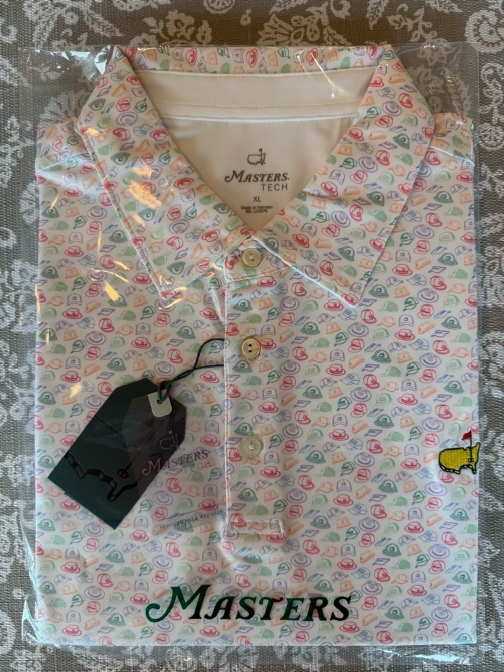 Masters Tech Men's White Polo with Multicolor Hat Print